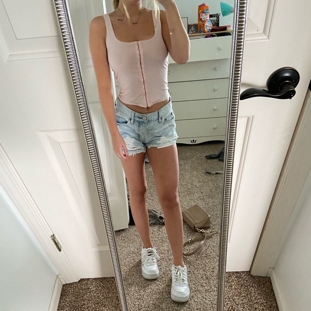 Pink button up top